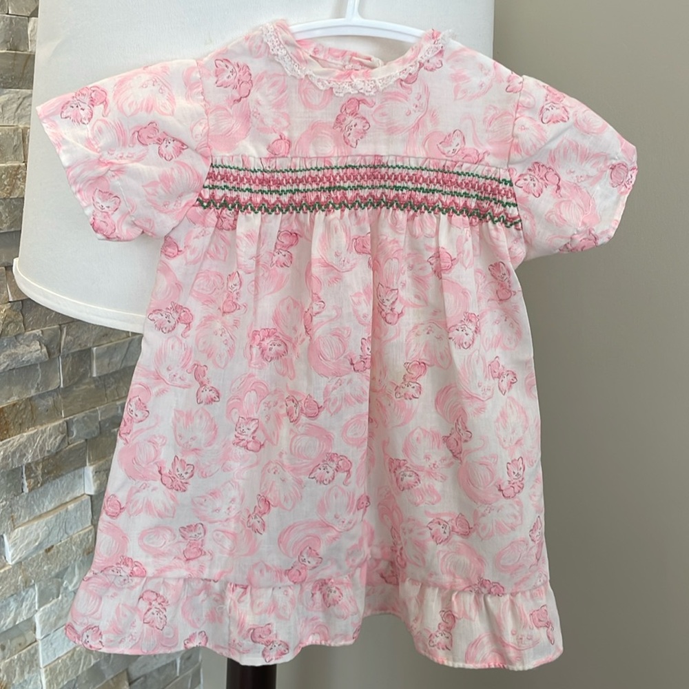 Vintage pink kitten baby dress